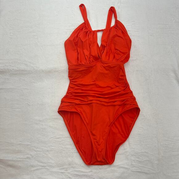 La Blanca Island Goddess High Neck Keyhole One-Piece Swimsuit Size 14 Orange - Picture 5 of 13